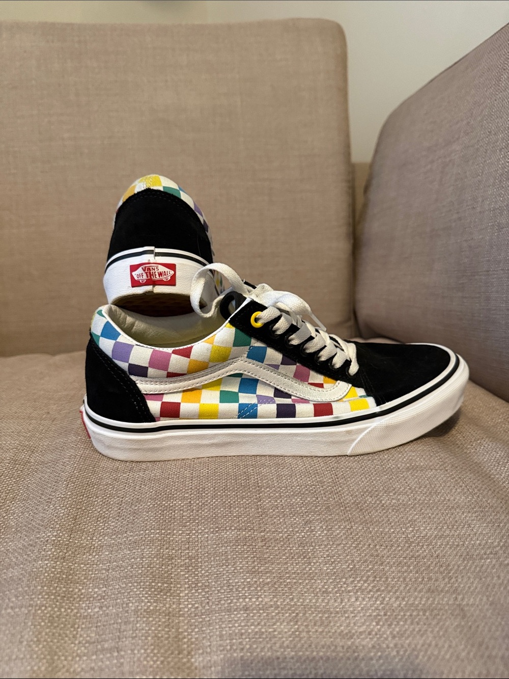 Vans Black Low-Top Sneakers with Rainbow Checkerboard